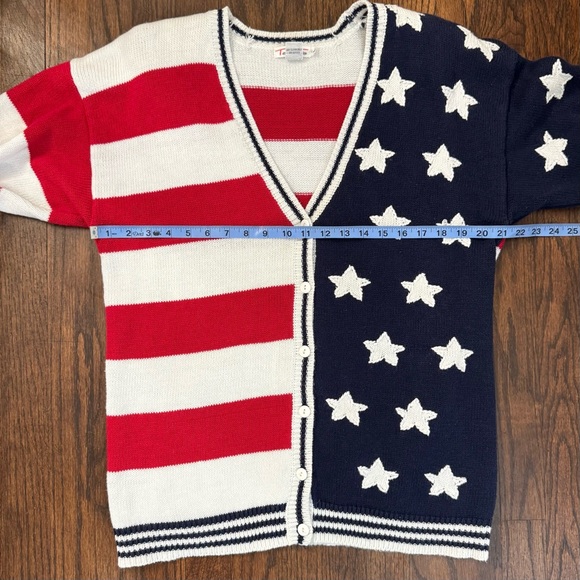 Vintage Talbots American Flag Cardigan Sweater Size Large Preppy Summer Holiday - Picture 6 of 9